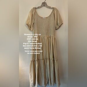 Ivy City Co Tan and Cream Tiered Ruffled Sundress